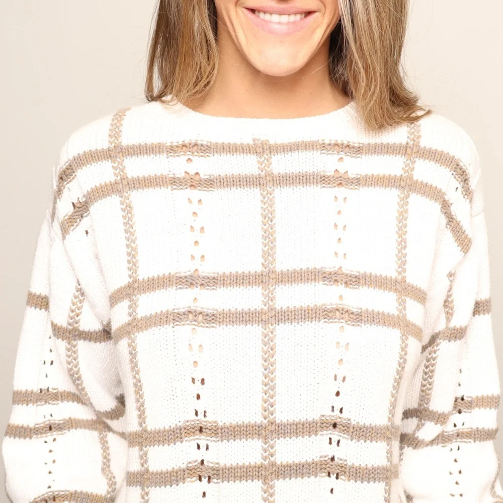 EUC Vintage Chrysantheme Cream and Brown Patterned Knit Sweater